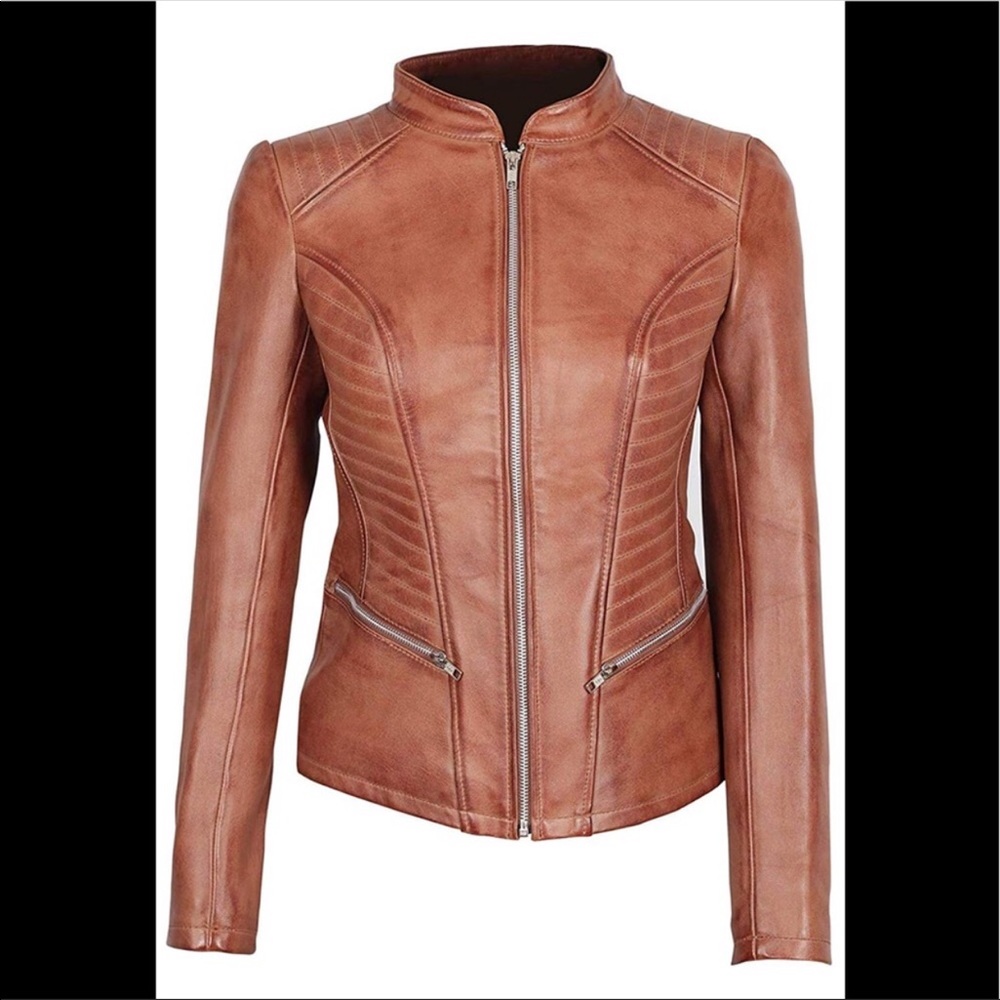 Real Leather tan moto jacket new PR1-39